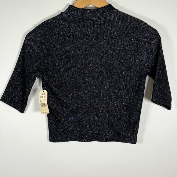 NWT Garage Women’s Mock Neck Shimmer Top, Size Small, Metallic Black, Luxe Feel - Picture 2 of 6